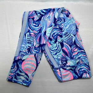 Lilly Pulitzer Pants Womens Medium Blue Pink Luxletic Capri Leggings Seashell